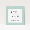 A wedding invite card design titled "Cross and Cross". It is a square (148mm x 148mm) invite in a square orientation. "Cross and Cross" is available as a flat invite, with tones of green and white.