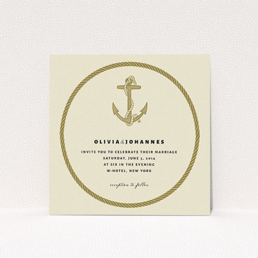 Personalised Wedding Invitation - Full Knot (Cream) A wedding invite card called "Full knot". It is a square (148mm x 148mm) invite in a square orientation. "Full knot" is available as a flat invite, with tones of cream and gold.