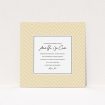A wedding invite card template titled "Golden Lines". It is a square (148mm x 148mm) invite in a square orientation. "Golden Lines" is available as a flat invite, with tones of gold and white.