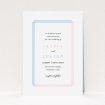 A wedding invite card called "Intersection". It is an A5 invite in a portrait orientation. "Intersection" is available as a flat invite, with tones of blue and pink.