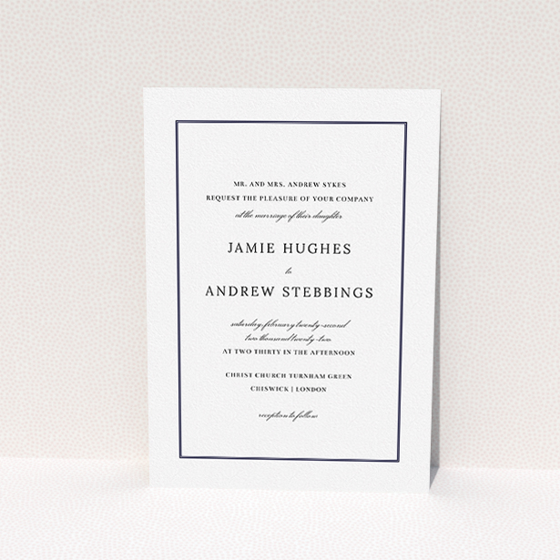 A wedding invite card named "Maddox Street". It is an A5 invite in a portrait orientation. It is a photographic wedding invite card with room for 1 photo. "Maddox Street" is available as a flat invite, with mainly white colouring.