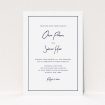 A wedding invite card template titled "Signature script". It is an A5 invite in a portrait orientation. "Signature script" is available as a flat invite, with mainly white colouring.
