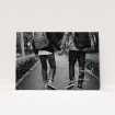 A wedding invite card design called "Soho Script". It is an A5 invite in a landscape orientation. It is a photographic wedding invite card with room for 1 photo. "Soho Script" is available as a flat invite, with mainly white colouring.