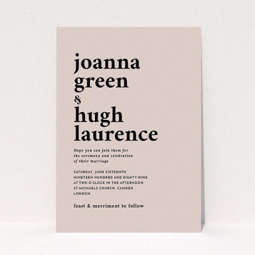 Wedding Invitation Card - To The Left (Amber) A wedding invite card called "To the left". It is an A5 invite in a portrait orientation. "To the left" is available as a flat invite, with mainly dark cream colouring.