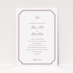 A wedding invite card design called "Wedding bells". It is an A5 invite in a portrait orientation. "Wedding bells" is available as a flat invite, with tones of white and burgundy.