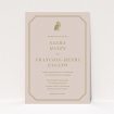A wedding invite card called "Wise old owl". It is an A5 invite in a portrait orientation. "Wise old owl" is available as a flat invite, with mainly dark cream colouring.