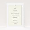 A wedding menu card called "Greco Topper". It is an A5 menu in a portrait orientation. "Greco Topper" is available as a flat menu, with mainly cream colouring.