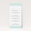 A wedding menu card named "Mint Diagonals". It is a tall (DL) menu in a portrait orientation. "Mint Diagonals" is available as a flat menu, with tones of green and white.