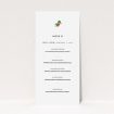 A wedding menu card called "Oil Berries". It is a tall (DL) menu in a portrait orientation. "Oil Berries" is available as a flat menu, with tones of white and green.
