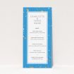 A wedding menu card design titled "Orange Splatters". It is a tall (DL) menu in a portrait orientation. "Orange Splatters" is available as a flat menu, with tones of light blue and orange.