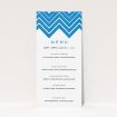 A wedding menu card design titled "Skiapthos". It is a tall (DL) menu in a portrait orientation. "Skiapthos" is available as a flat menu, with tones of blue and white.