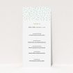 A wedding menu card template titled "Stars at night". It is a tall (DL) menu in a portrait orientation. "Stars at night" is available as a flat menu, with mainly green colouring.