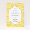 A wedding menu card template titled "Yellow lines". It is an A5 menu in a portrait orientation. "Yellow lines" is available as a flat menu, with tones of yellow and white.