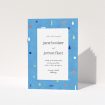A wedding order of service design titled "Capri". It is an A5 booklet in a portrait orientation. "Capri" is available as a folded booklet booklet, with tones of light blue and orange.
