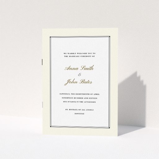 Wedding Order Of Service Design - "Deco Cream" A wedding order of service called "Deco Cream". It is an A5 booklet in a portrait orientation. "Deco Cream" is available as a folded booklet booklet, with mainly cream colouring.