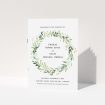 A wedding order of service design named "Marine Wreath Cover". It is an A5 booklet in a portrait orientation. "Marine Wreath Cover" is available as a folded booklet booklet, with tones of ice blue, light green and yellow.