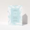 A wedding order of service design called "Pastel Jungle". It is an A5 booklet in a portrait orientation. "Pastel Jungle" is available as a folded booklet booklet, with tones of blue and white.
