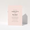 A wedding order of service design titled "Pink with Typography". It is an A5 booklet in a portrait orientation. "Pink with Typography" is available as a folded booklet booklet, with mainly pink colouring.
