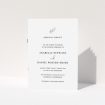 A wedding order of service template titled "Simple Elegance". It is an A5 booklet in a portrait orientation. "Simple Elegance" is available as a folded booklet booklet, with mainly white colouring.