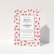 A wedding order of service design called "Tiny, Tiny Lobsters". It is an A5 booklet in a portrait orientation. "Tiny, Tiny Lobsters" is available as a folded booklet booklet, with tones of red and pink.