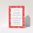 A wedding order of service design called "White on Red Buds". It is an A5 booklet in a portrait orientation. "White on Red Buds" is available as a folded booklet booklet, with tones of red and white.