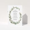 A wedding order of service design named "Winter Wreath". It is an A5 booklet in a portrait orientation. "Winter Wreath" is available as a folded booklet booklet, with tones of faded green, light brown and light green.