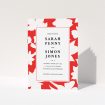A wedding program design named "Bold Red Florals". It is an A5 booklet in a portrait orientation. "Bold Red Florals" is available as a folded booklet booklet, with tones of red and white.