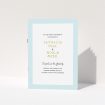 A wedding program template titled "Duck Egg Blue". It is an A5 booklet in a portrait orientation. "Duck Egg Blue" is available as a folded booklet booklet, with tones of blue and white.