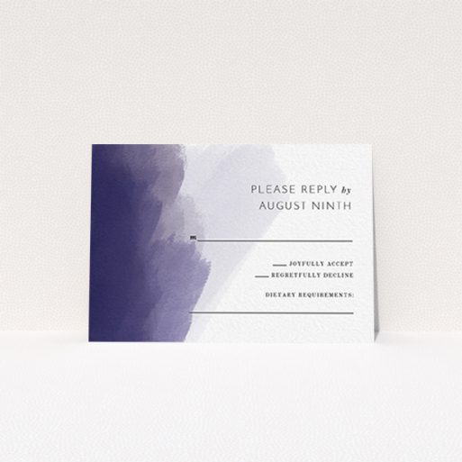 Wedding Response Card Design - "Blue and Cream" A wedding response card design called "Blue and Cream". It is an A7 card in a landscape orientation. "Blue and Cream" is available as a flat card, with tones of blue and white.