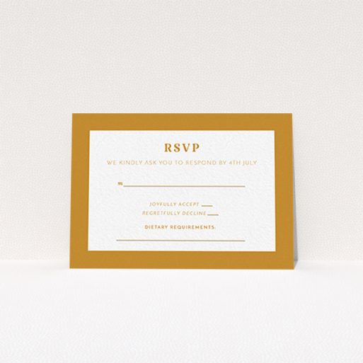 Wedding Rsvp Card - Bold Border (Orange) A wedding response card named "Bold border". It is an A7 card in a landscape orientation. "Bold border" is available as a flat card, with tones of orange and white.