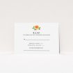 A wedding response card template titled "Midsummer Wreath". It is an A7 card in a landscape orientation. "Midsummer Wreath" is available as a flat card, with tones of orange and green.
