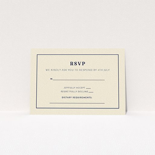 Wedding Response Card - Nice And Square (Cream) A wedding response card named "Nice and square". It is an A7 card in a landscape orientation. "Nice and square" is available as a flat card, with tones of cream and navy blue.