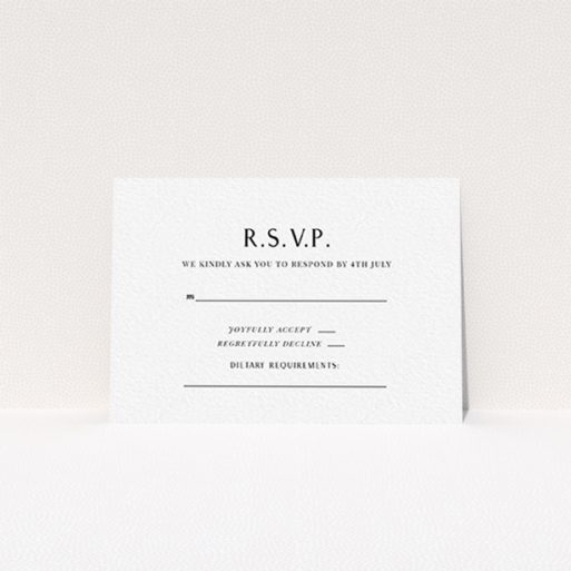 Wedding Response Card Design - "Simply Love" A wedding response card design titled "Simply Love". It is an A7 card in a landscape orientation. "Simply Love" is available as a flat card, with tones of white and black.