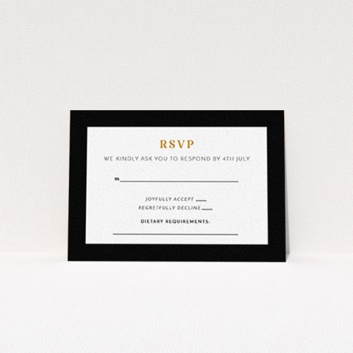 Wedding Response Card - Bold Border (Black) A wedding rsvp card template titled "Bold border". It is an A7 card in a landscape orientation. "Bold border" is available as a flat card, with tones of black and white.