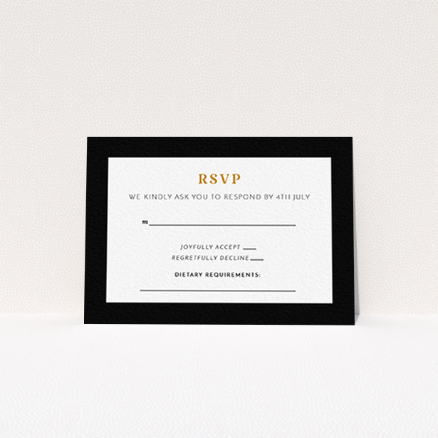A wedding rsvp card template titled "Bold border". It is an A7 card in a landscape orientation. "Bold border" is available as a flat card, with tones of black and white.