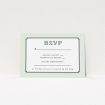 A wedding rsvp card named "Deco mint". It is an A7 card in a landscape orientation. "Deco mint" is available as a flat card, with tones of green and white.