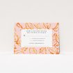A wedding rsvp card design titled "Falling Foliage". It is an A7 card in a landscape orientation. "Falling Foliage" is available as a flat card, with tones of pink, orange and white.