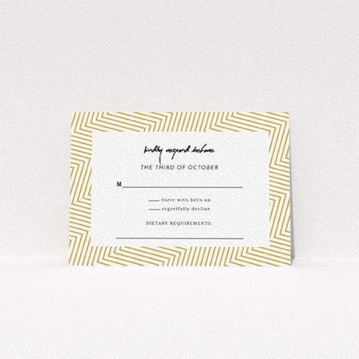 Wedding RSVP Card Design Design - "Golden Lines" A wedding rsvp card called "Golden Lines". It is an A7 card in a landscape orientation. "Golden Lines" is available as a flat card, with tones of gold and white.