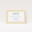 A wedding rsvp card called "Golden Lines". It is an A7 card in a landscape orientation. "Golden Lines" is available as a flat card, with tones of gold and white.