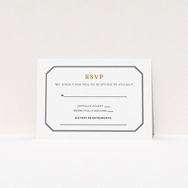 A wedding rsvp card design called "In between the lines square". It is an A7 card in a landscape orientation. "In between the lines square" is available as a flat card, with tones of black and white.