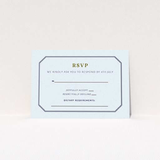 Wedding Rsvp Card - In Between The Lines Square (Light Blue) A wedding rsvp card named "In between the lines square". It is an A7 card in a landscape orientation. "In between the lines square" is available as a flat card, with mainly blue colouring.
