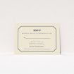 A wedding rsvp card design named "In between the lines square". It is an A7 card in a landscape orientation. "In between the lines square" is available as a flat card, with tones of cream and navy blue.