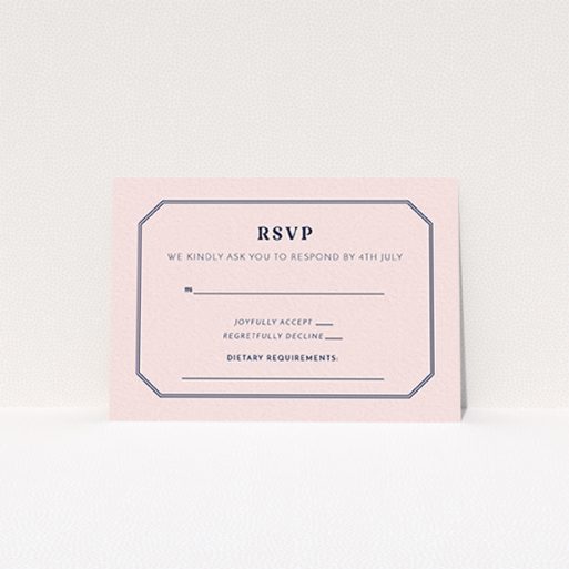 Wedding Response Card - In Between The Lines Square (Pink) A wedding rsvp card called "In between the lines square". It is an A7 card in a landscape orientation. "In between the lines square" is available as a flat card, with mainly pink colouring.