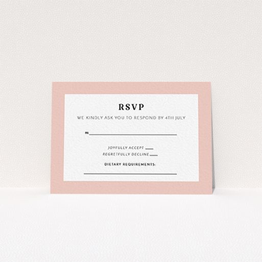 Wedding Response Card - Lines With A Thick Border (Pink) A wedding rsvp card design titled "Lines with a thick border". It is an A7 card in a landscape orientation. "Lines with a thick border" is available as a flat card, with tones of pink and white.