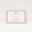 A wedding rsvp card design titled "Lines with a thick border". It is an A7 card in a landscape orientation. "Lines with a thick border" is available as a flat card, with tones of pink and white.