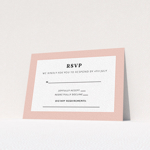 A wedding rsvp card design titled "Lines with a thick border". It is an A7 card in a landscape orientation. "Lines with a thick border" is available as a flat card, with tones of pink and white.