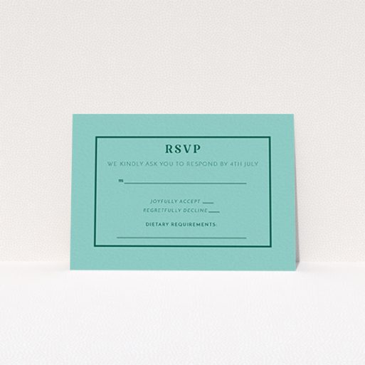 Wedding Rsvp Card - Olive Branch Stamp (Green) A wedding rsvp card named "Olive branch stamp". It is an A7 card in a landscape orientation. "Olive branch stamp" is available as a flat card, with mainly green colouring.
