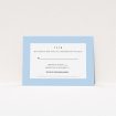 A wedding rsvp card design called "Pastel flower border". It is an A7 card in a landscape orientation. "Pastel flower border" is available as a flat card, with mainly blue colouring.