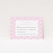 A wedding rsvp card named "Pink Fans". It is an A7 card in a landscape orientation. "Pink Fans" is available as a flat card, with tones of pink and white.