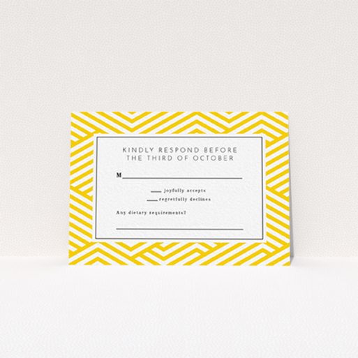 Wedding RSVP Card Design Design - "Yellow lines" A wedding rsvp card called "Yellow lines". It is an A7 card in a landscape orientation. "Yellow lines" is available as a flat card, with tones of yellow and white.